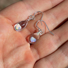 Load image into Gallery viewer, Glass earrings with heart shaped opals encased inside