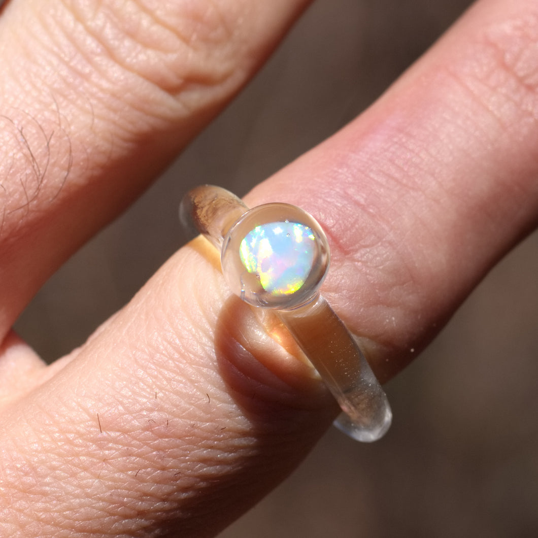 Blown Glass Ring with Heart Opal