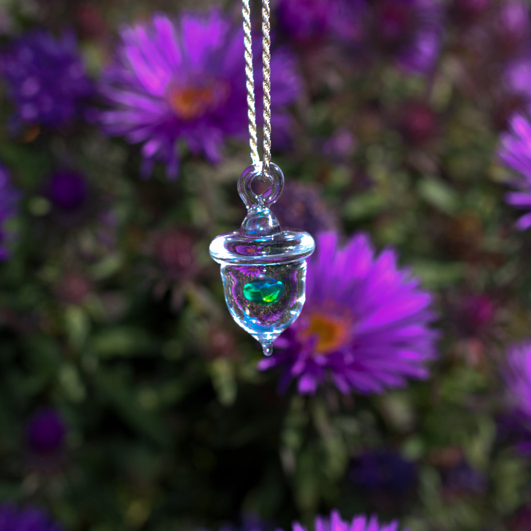 Glass Acorn Pendant with Opal