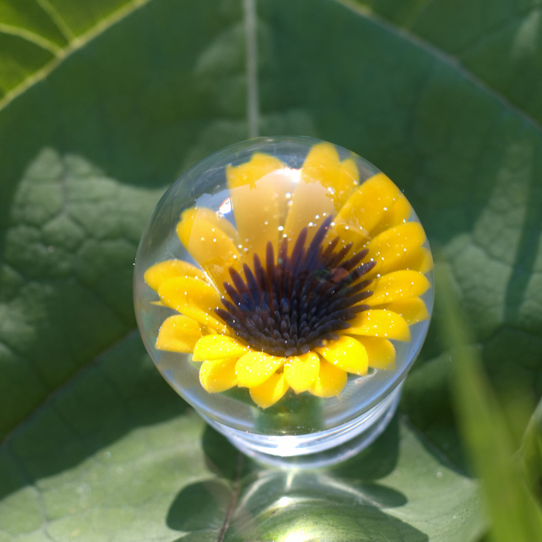 Blown Glass Yellow Sunflower Marble