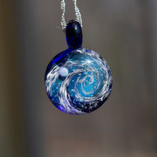 Load image into Gallery viewer, Glass pendant with galaxy swirl and an opal planet inside
